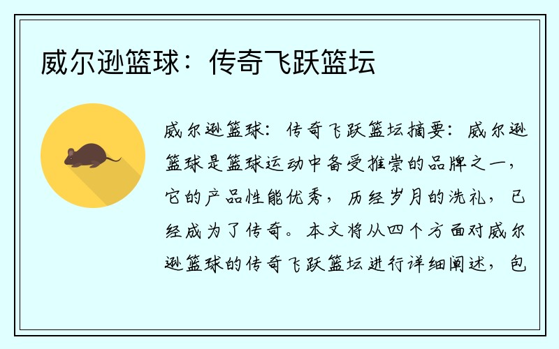 威尔逊篮球：传奇飞跃篮坛